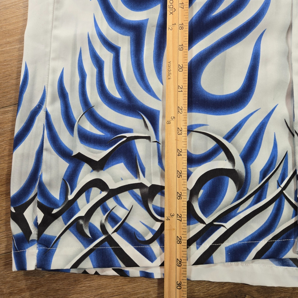 Authentic Shaolin Shirt Mens L White Blue Flame Button Up Short Sleeve Y2K Style - Picture 5 of 8